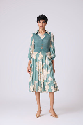Thea Printed Dress - Dusty Teal