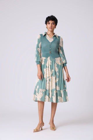 Thea Printed Dress - Dusty Teal