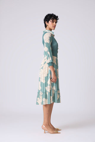 Thea Printed Dress - Dusty Teal