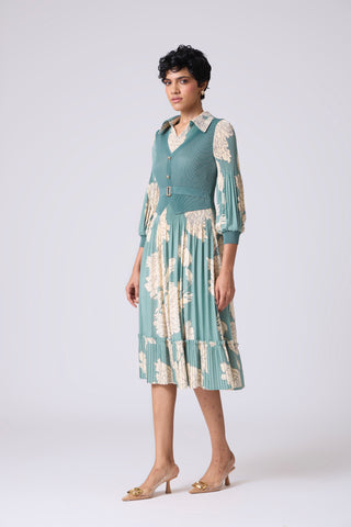 Thea Printed Dress - Dusty Teal