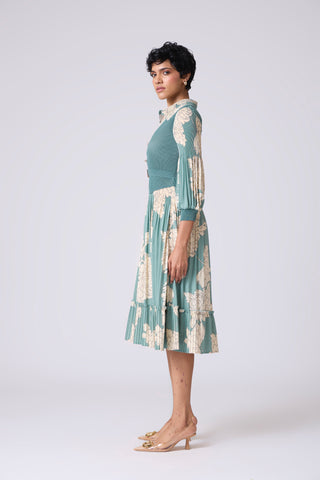Thea Printed Dress - Dusty Teal
