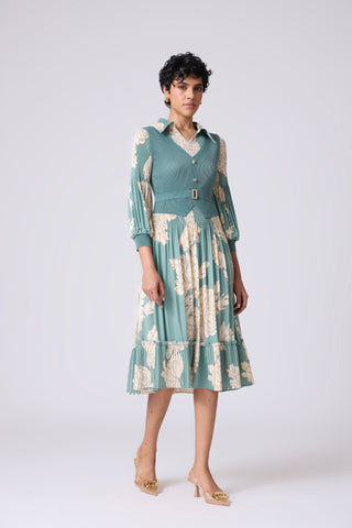 Thea Printed Dress - Dusty Teal
