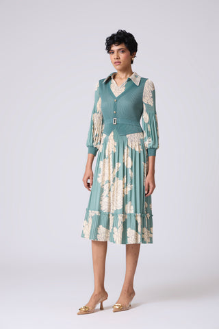 Thea Printed Dress - Dusty Teal