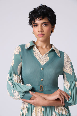 Thea Printed Dress - Dusty Teal