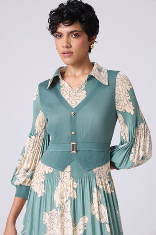 Thea Printed Dress - Dusty Teal