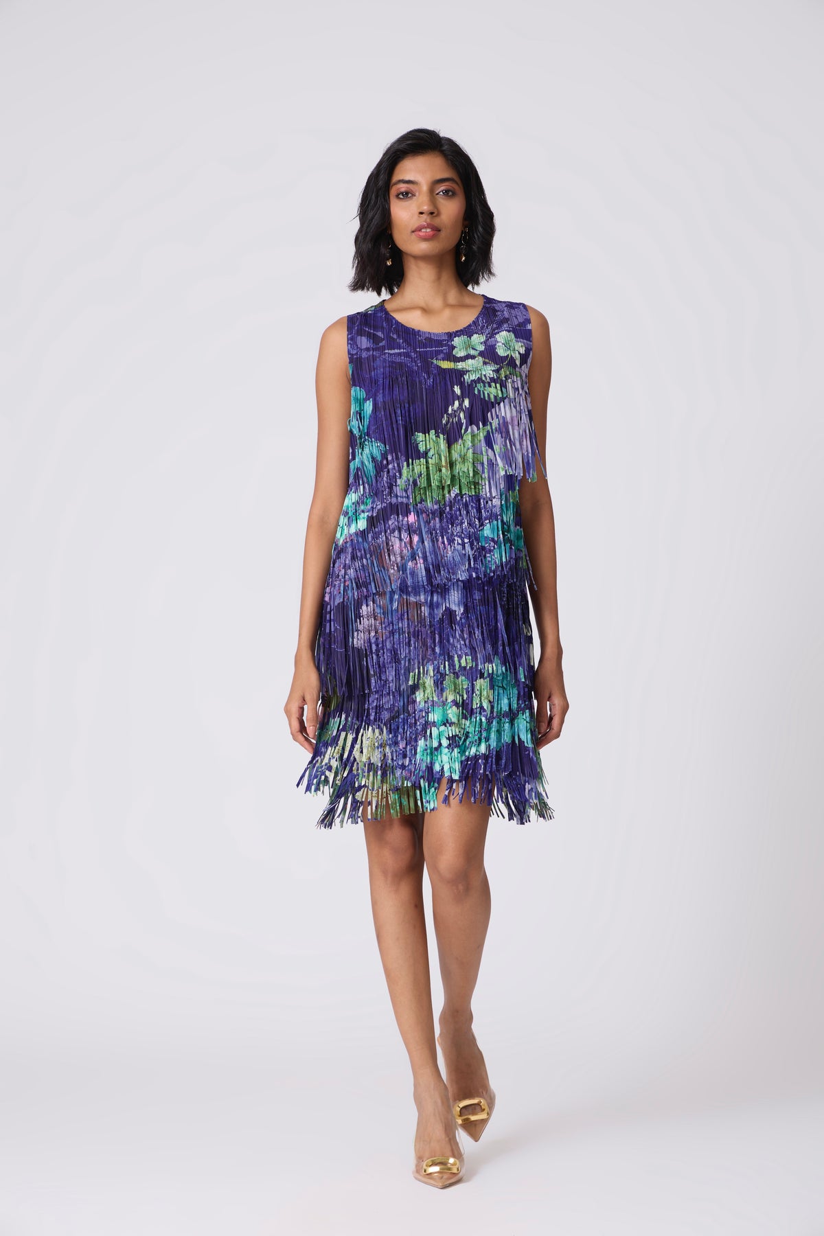Isla Fringe Dress - Purple Tropical