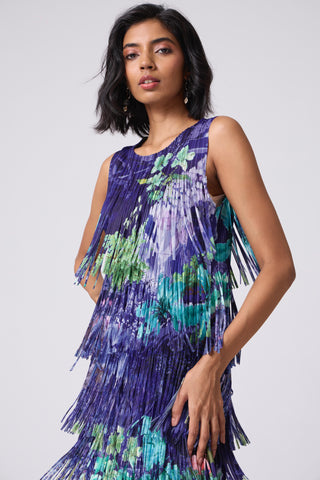 Isla Fringe Dress - Purple Tropical