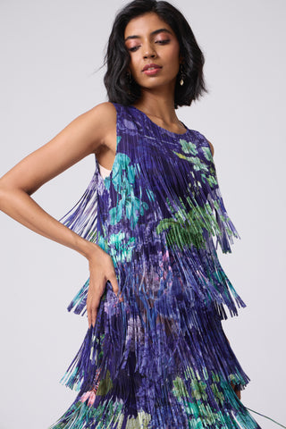 Isla Fringe Dress - Purple Tropical