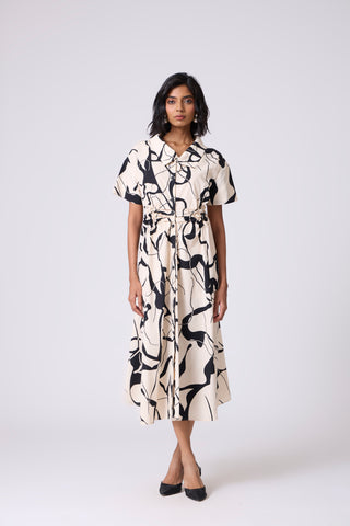 Maxine Print Dress - Cream & Black