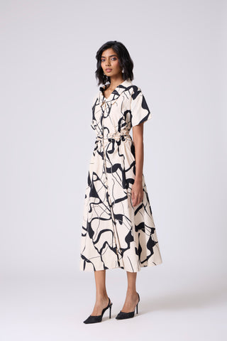 Maxine Print Dress - Cream & Black