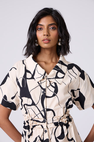 Maxine Print Dress - Cream & Black