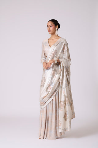 Annika Saree with Blouse - Ivory & Silver