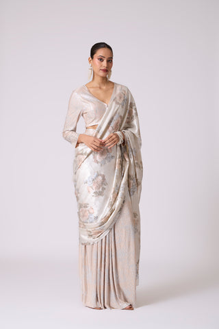 Annika Saree with Blouse - Ivory & Silver