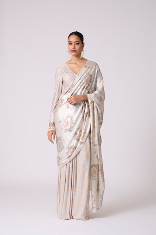 Annika Saree with Blouse - Ivory & Silver
