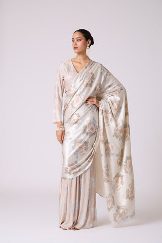 Annika Saree with Blouse - Ivory & Silver