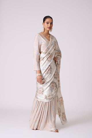 Annika Saree with Blouse - Ivory & Silver