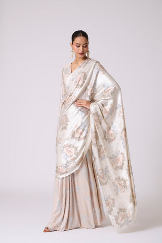 Annika Saree with Blouse - Ivory & Silver