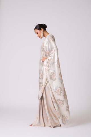 Annika Saree with Blouse - Ivory & Silver