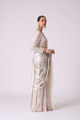 Annika Saree with Blouse - Ivory & Silver