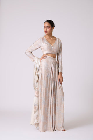 Annika Saree with Blouse - Ivory & Silver