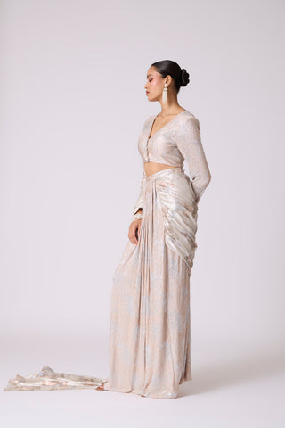 Annika Saree with Blouse - Ivory & Silver