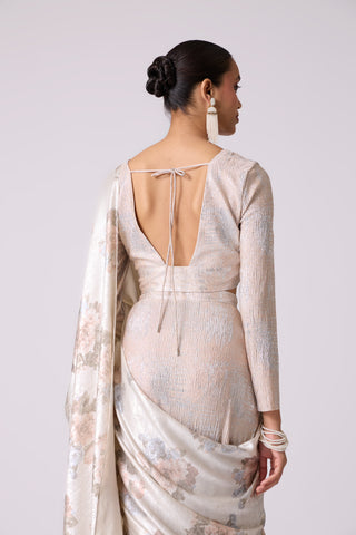 Annika Saree with Blouse - Ivory & Silver