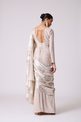Annika Saree with Blouse - Ivory & Silver