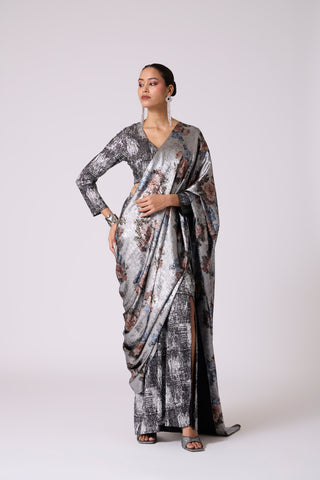 Eliza Saree with Blouse - Black & Silver