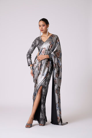 Eliza Saree with Blouse - Black & Silver