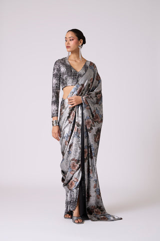 Eliza Saree with Blouse - Black & Silver