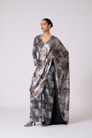 Eliza Saree with Blouse - Black & Silver