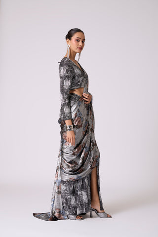 Eliza Saree with Blouse - Black & Silver