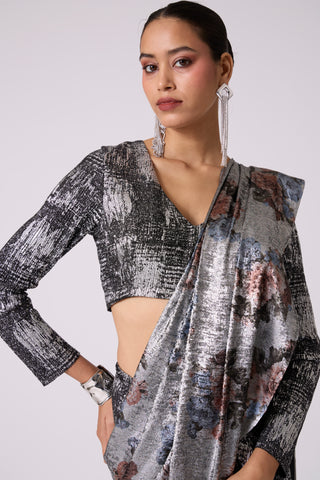 Eliza Saree with Blouse - Black & Silver