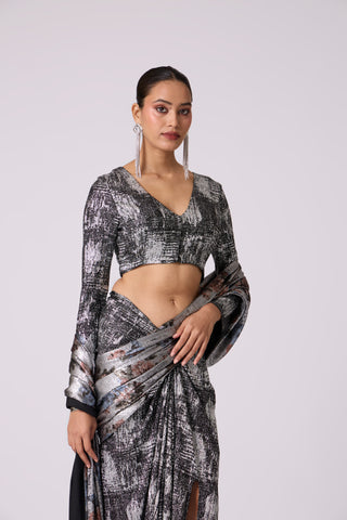 Eliza Saree with Blouse - Black & Silver