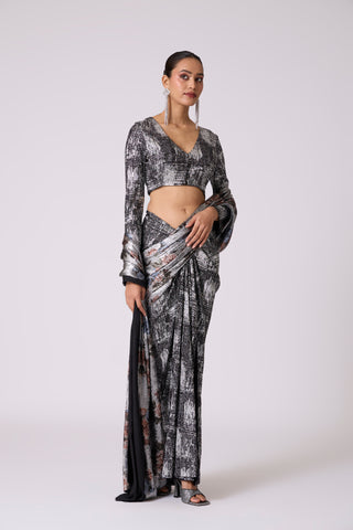 Eliza Saree with Blouse - Black & Silver