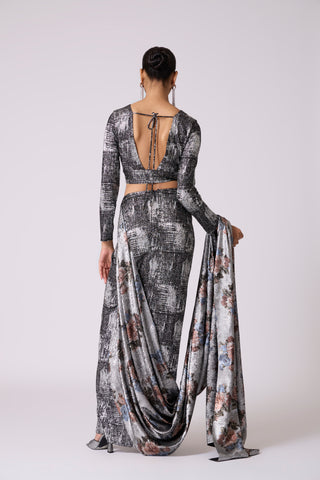 Eliza Saree with Blouse - Black & Silver