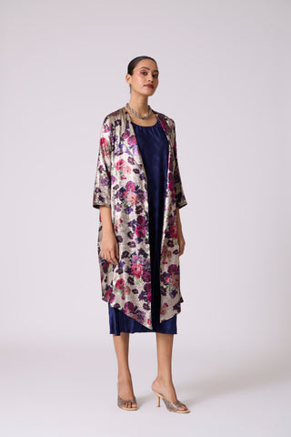 Simone Overlay Dress - Metallic Black & Navy