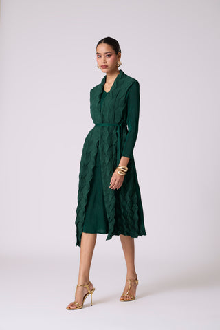 Paula Textured Overlay Dress - Green