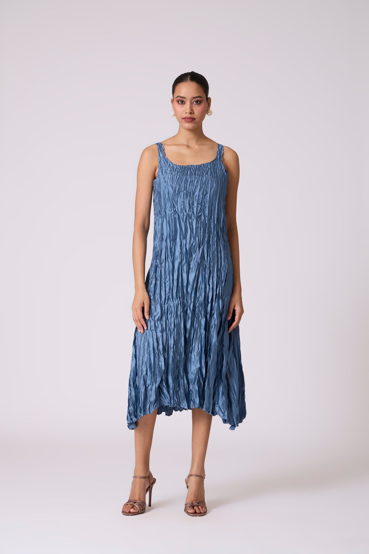 Willa Crush Dress - Steel Blue