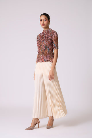 Art Print Sheer Top - Brown