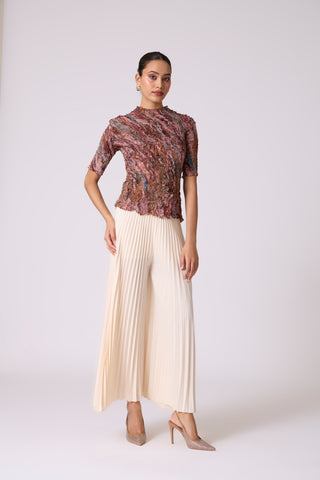 Art Print Sheer Top - Brown
