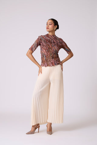 Art Print Sheer Top - Brown