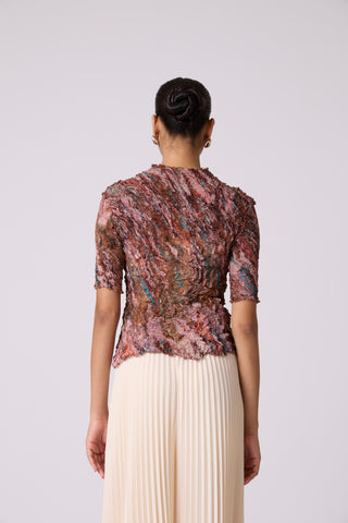 Art Print Sheer Top - Brown