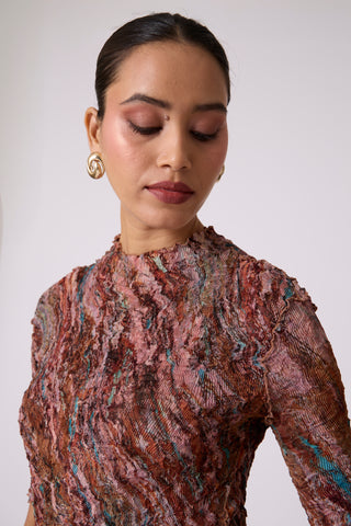Art Print Sheer Top - Brown