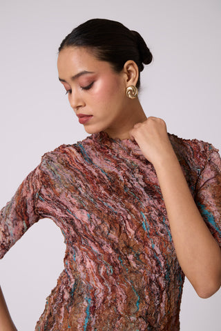 Art Print Sheer Top - Brown