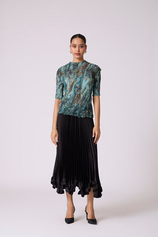 Art Print Sheer Top - Blue & Green