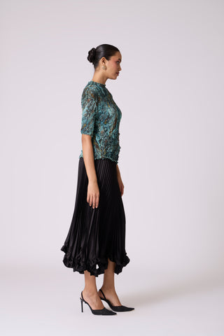 Art Print Sheer Top - Blue & Green