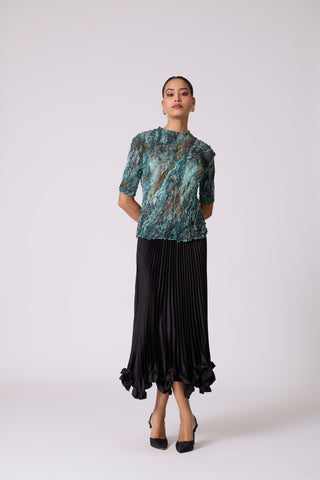 Art Print Sheer Top - Blue & Green