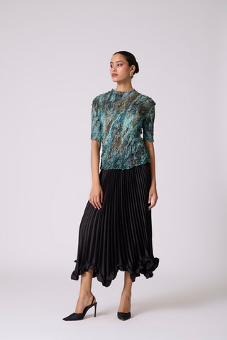 Art Print Sheer Top - Blue & Green