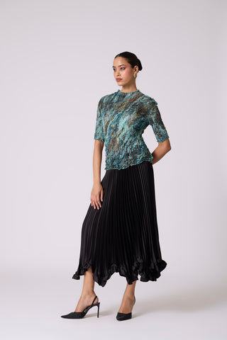 Art Print Sheer Top - Blue & Green